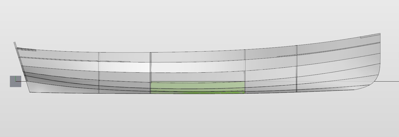 Ce profil montre la position du ballast, en vert, sur les cotés du puits de dérive. Le desssus des réservoirs est au niveau de la flottaison, comme sur Gandalf. 