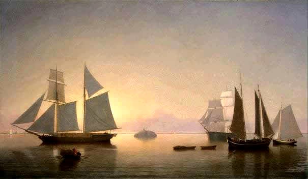 Image idyllique du Skerry pr&ecirc;t &agrave; partir naviguer dans la l&eacute;g&egrave;re brise du matin... 