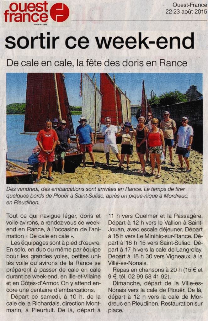 Notre groupe de voiles auriques (sauf Atipik) a attiré l'oeil d'un journaliste local qui nous fait les honneurs de Ouest France !