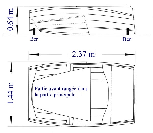 L'architecte a prévu une version "démontable" de son grande annexe afin de pouvoir la loger à bord si votre yacht est un peu plus petit que celui des magnats de l'internet. La partie avant se détache pour se loger à l'intérieur de la partie arrière, et pour aller sur l'eau les deux parties sont assemblées grâce à quatre boulons à écrou papillon. La cloison avant est tout simplement dupliquée et renforcée pour permettre ces manipulations. 