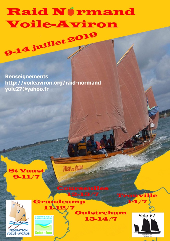 Encore un nouveau rassemblement : le Raid Normand, du 9 au 14 juillet prochain. C'est la premi&egrave;re &eacute;dition de ce raid ouvert aux voile-avirons individuels comme aux Yoles de Bantry : int&eacute;ressant ! Toutes les infos sont sur le site de la FVA. 